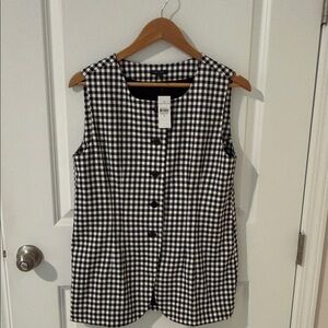 Ann Taylor Black and White Gingham Sleeveless Blouse